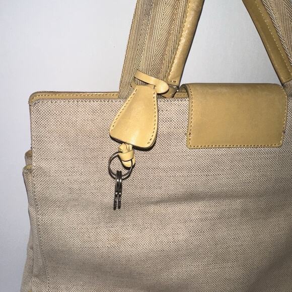 Prada Hand Bag Beige Yellow Canvas Leather Tote Authentic Vintage - Picture 8 of 15